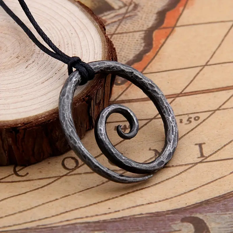 Hand-Forged Black Spiral Pendant | Norse Viking Blacksmith Necklace