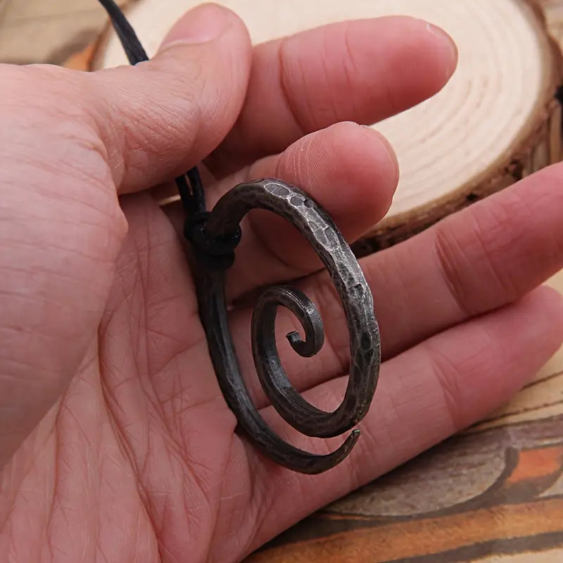 Hand-Forged Black Spiral Pendant | Norse Viking Blacksmith Necklace