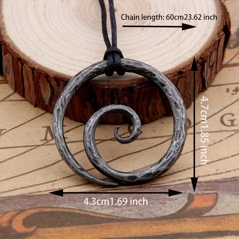 Hand-Forged Black Spiral Pendant | Norse Viking Blacksmith Necklace