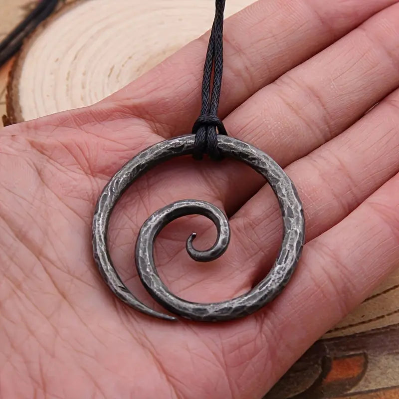 Hand-Forged Black Spiral Pendant | Norse Viking Blacksmith Necklace