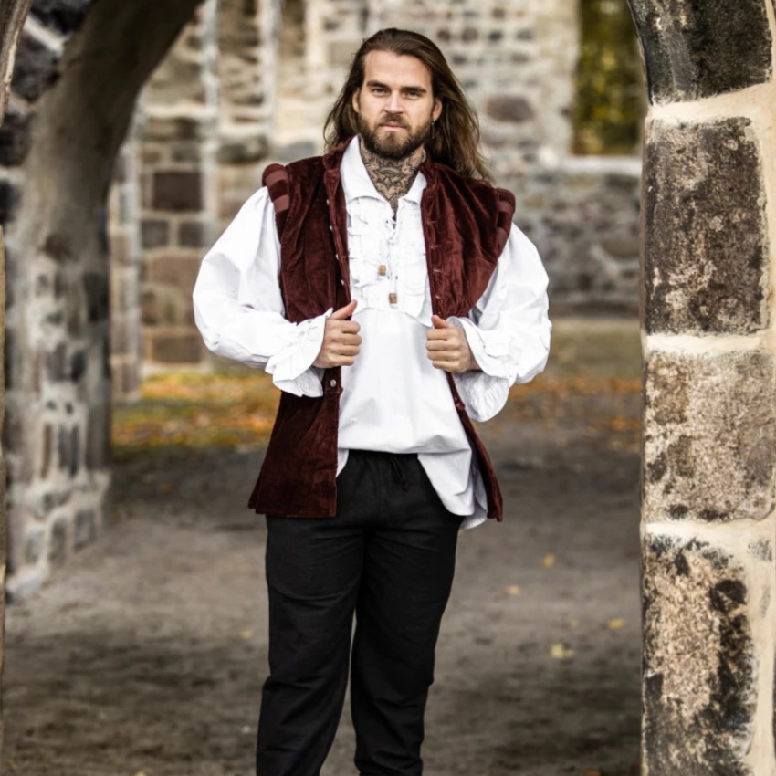 Red Sleeveless Viking Vest | Velvet with Button Closure