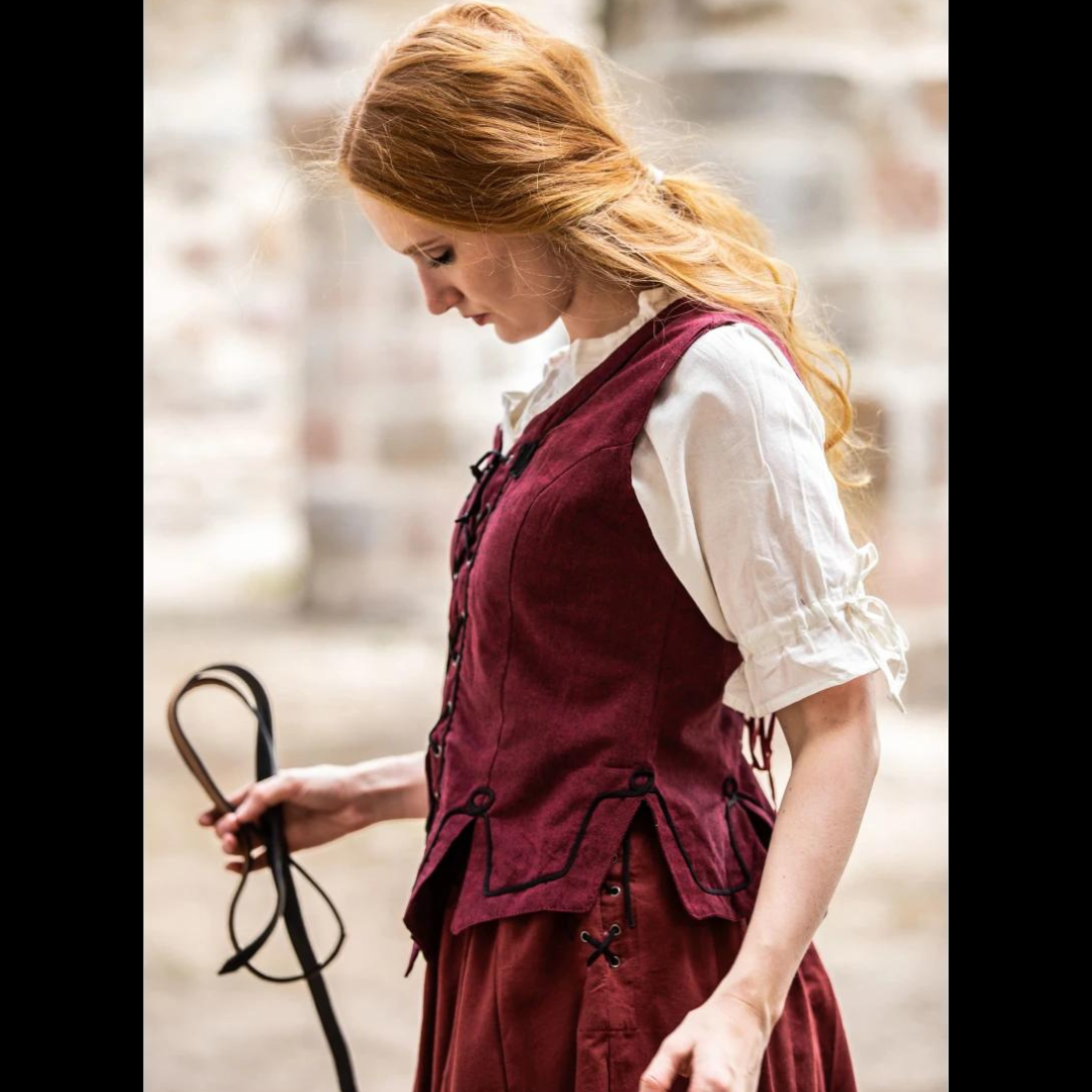 Red Bodice with Lace and Embroidery | Full Front &amp; Back Lacing