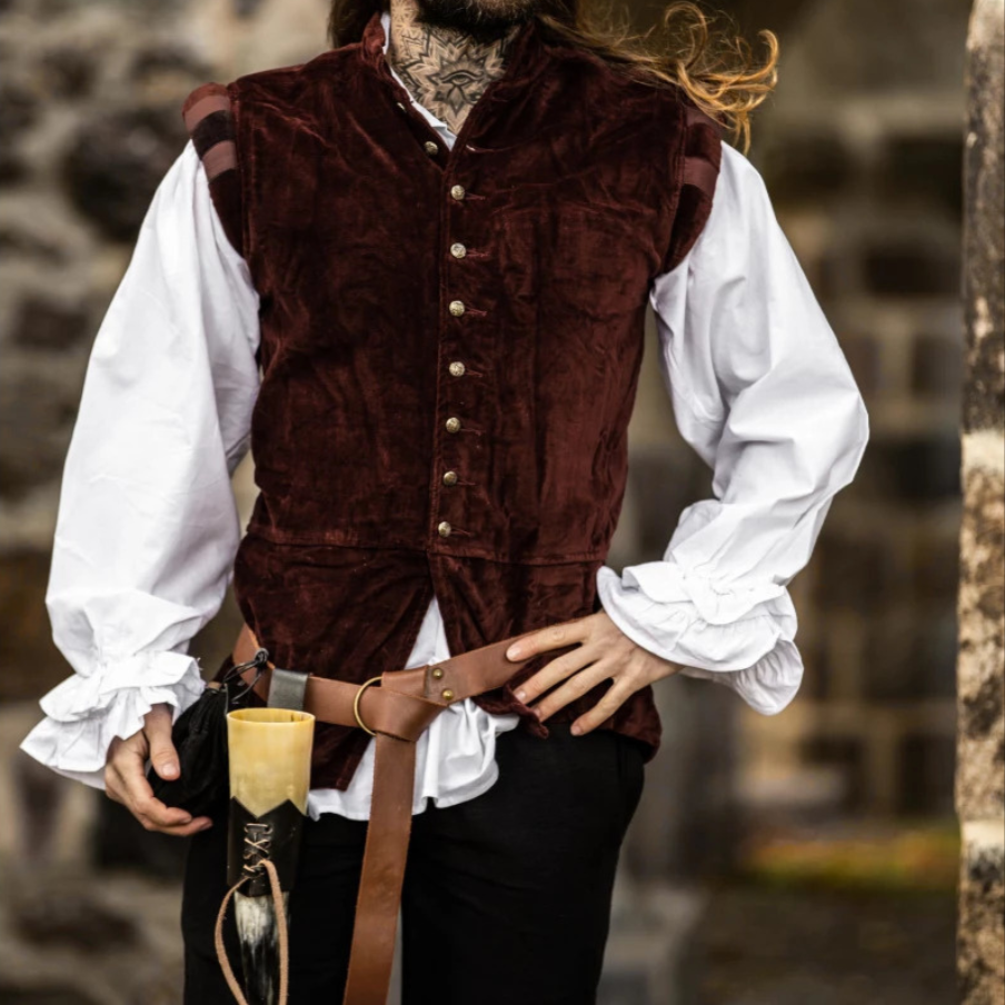 Red Sleeveless Viking Vest | Velvet with Button Closure