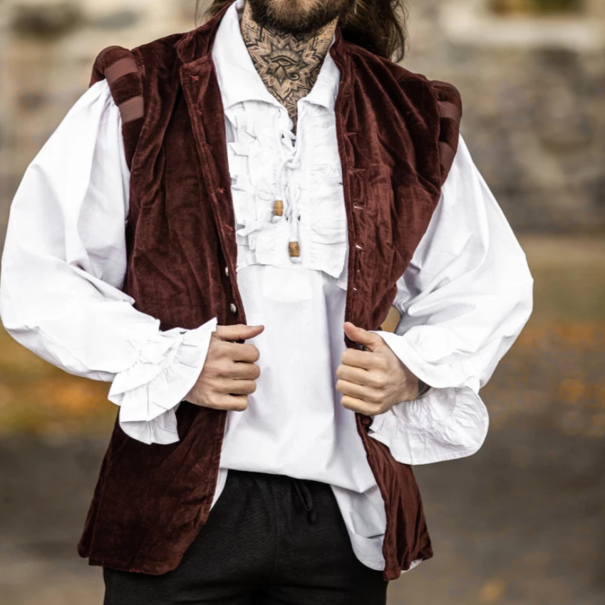 Red Sleeveless Viking Vest | Velvet with Button Closure