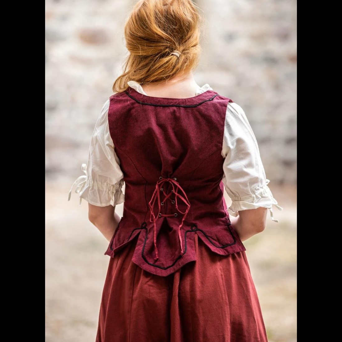 Red Bodice with Lace and Embroidery | Full Front &amp; Back Lacing