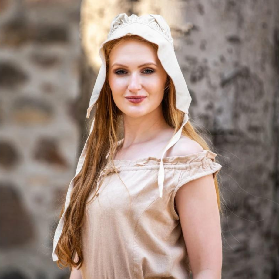 Cotton Viking Bonnet | Natural Color, Tie Closure