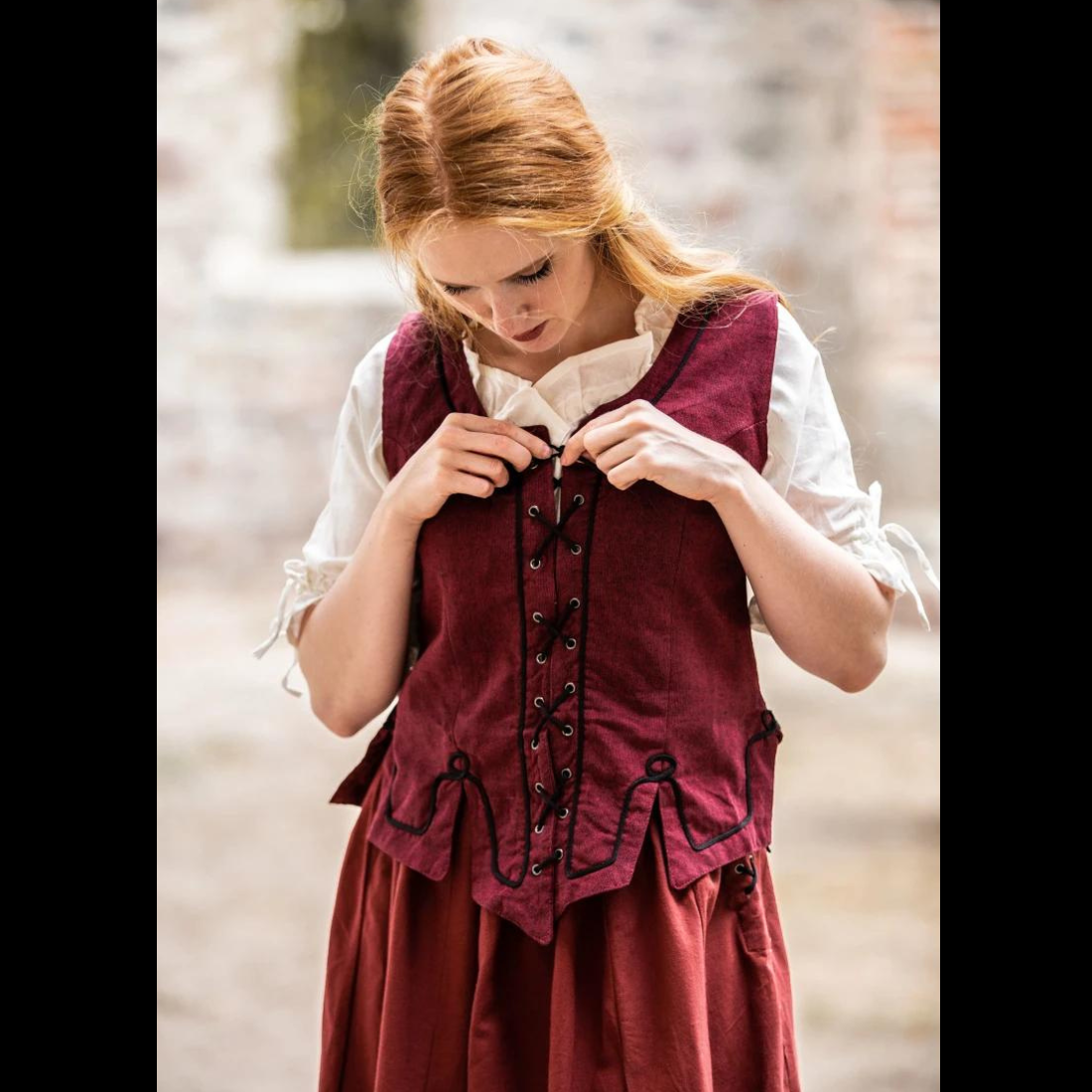 Red Bodice with Lace and Embroidery | Full Front &amp; Back Lacing