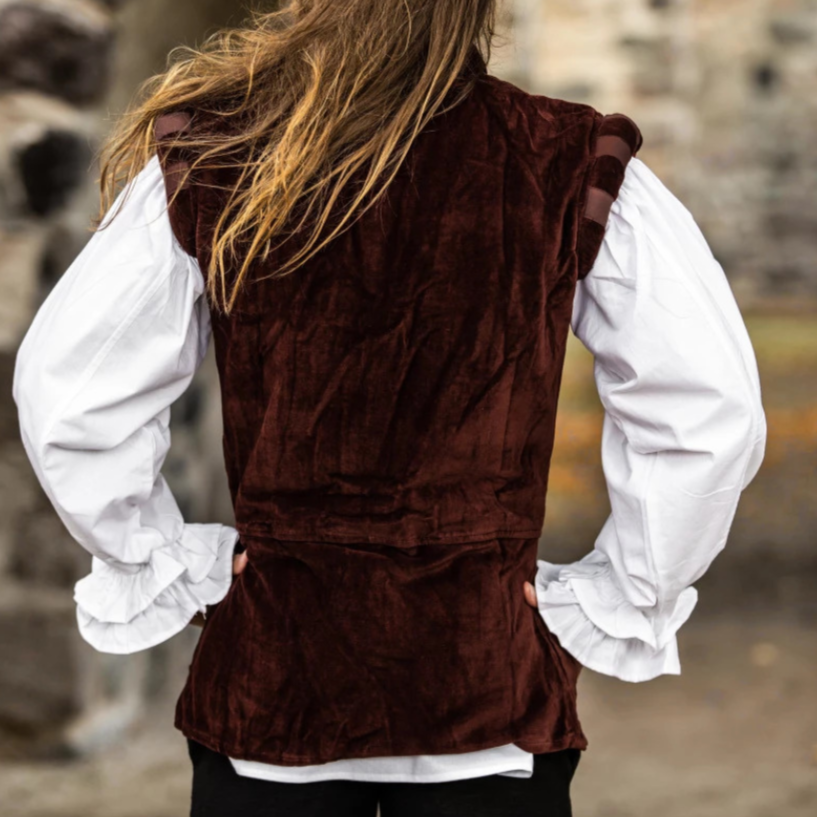 Red Sleeveless Viking Vest | Velvet with Button Closure