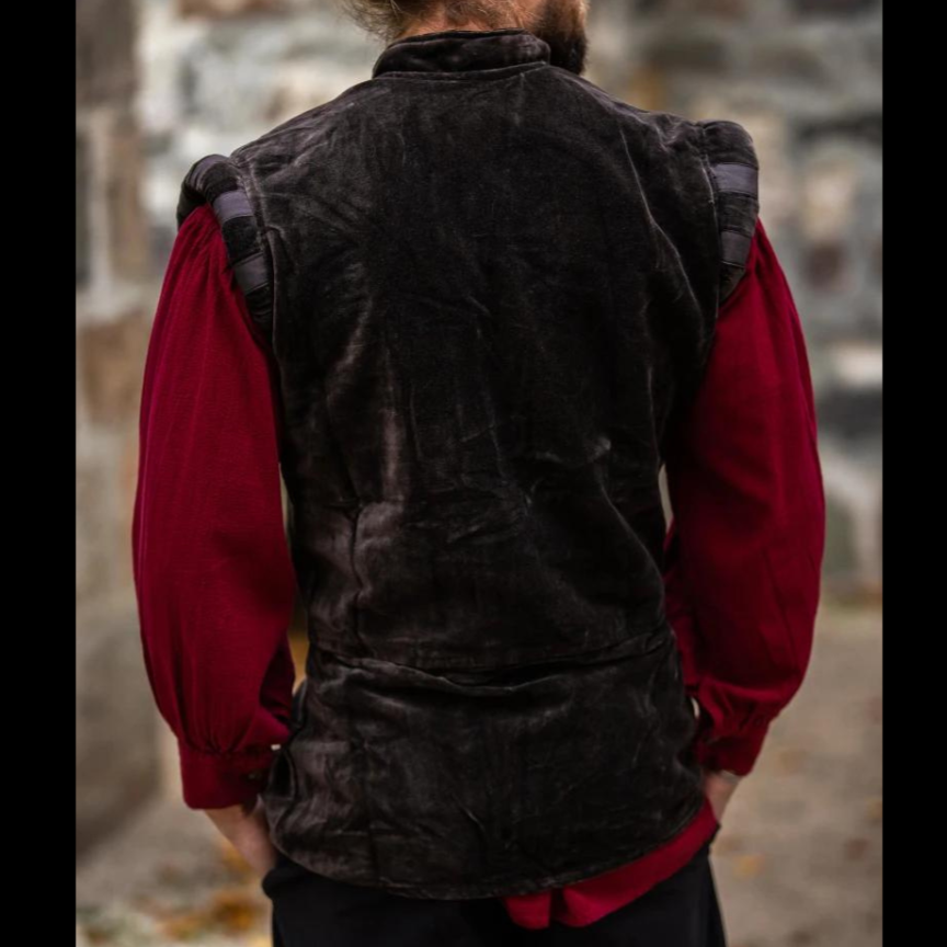 Brown Sleeveless Viking Vest | Velvet with Button Closure