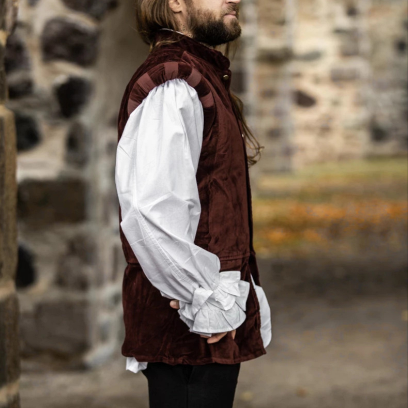 Red Sleeveless Viking Vest | Velvet with Button Closure