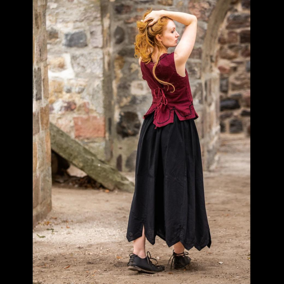 Red Bodice with Lace and Embroidery | Full Front &amp; Back Lacing