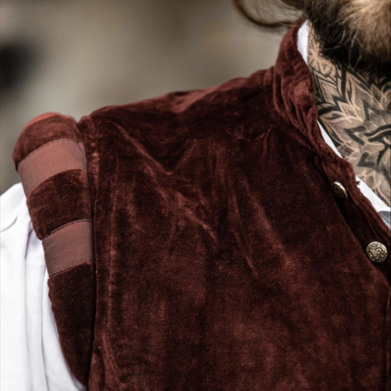 Red Sleeveless Viking Vest | Velvet with Button Closure