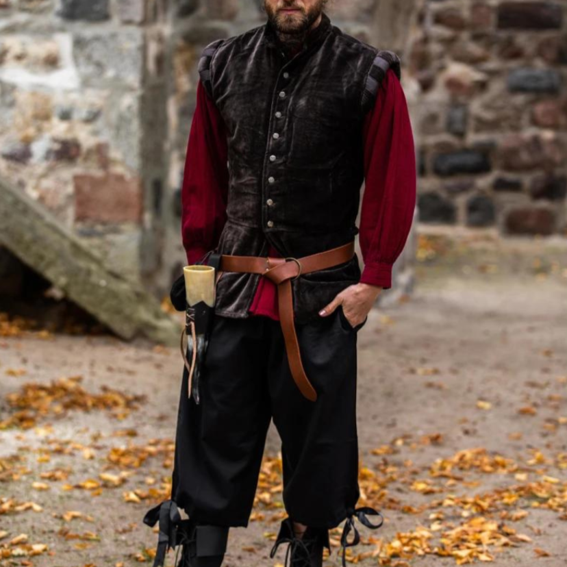 Brown Sleeveless Viking Vest | Velvet with Button Closure