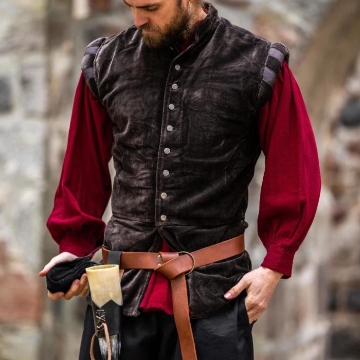 Brown Sleeveless Viking Vest | Velvet with Button Closure