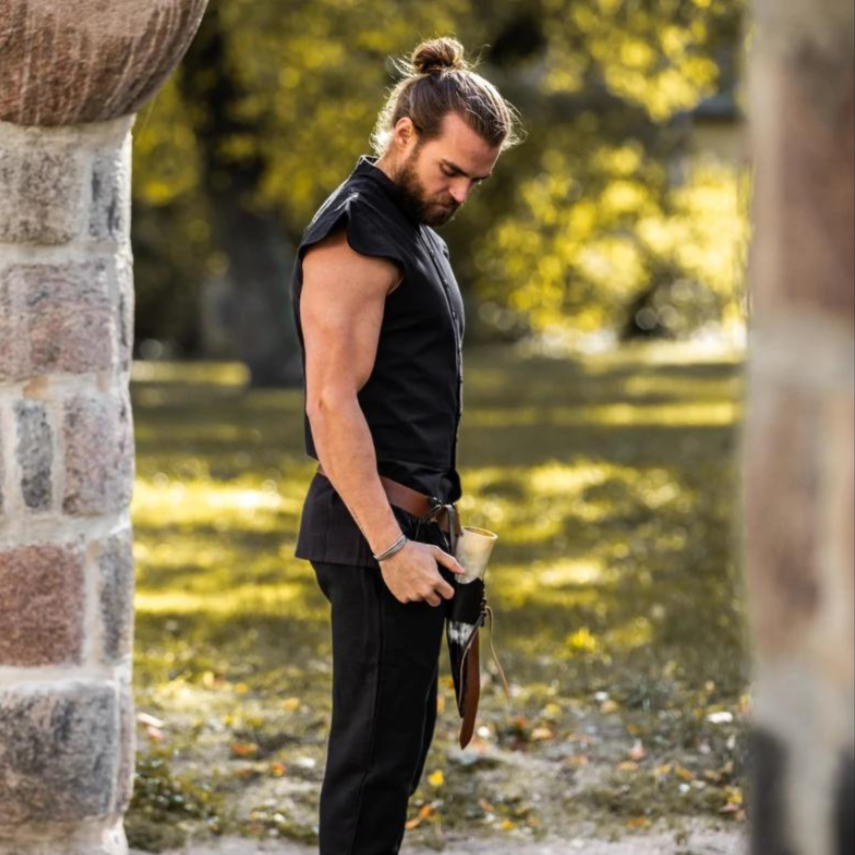 Black Sleeveless Viking Vest | Button-Up Front