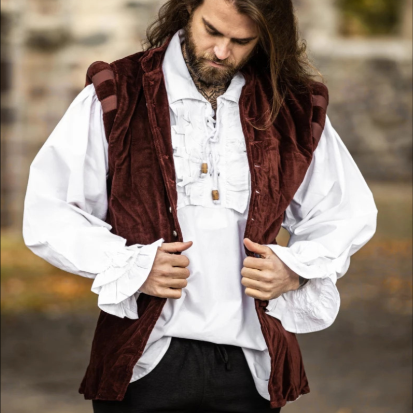 Red Sleeveless Viking Vest | Velvet with Button Closure