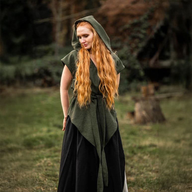 Hooded Green Viking Tunic for Women | Belt Included