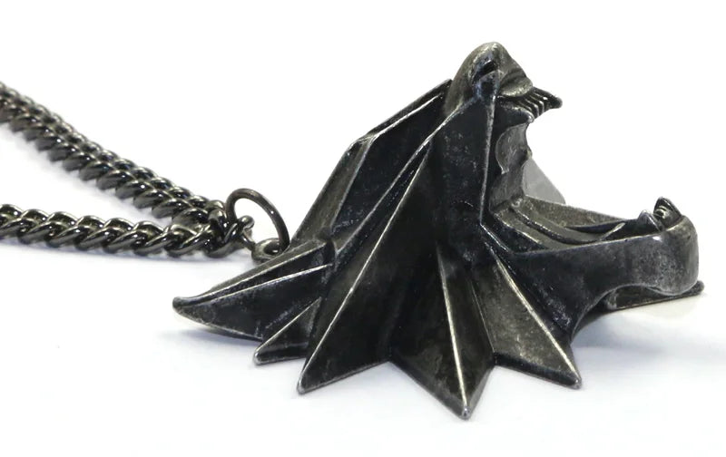 Viking Wolf Necklace | Darkened Steel with Colored Stone Eyes | Witcher Inspired