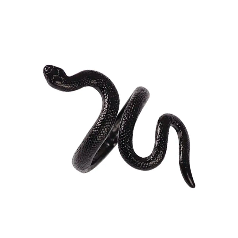 Viking Snake Ring with Blackened Steel Serpent