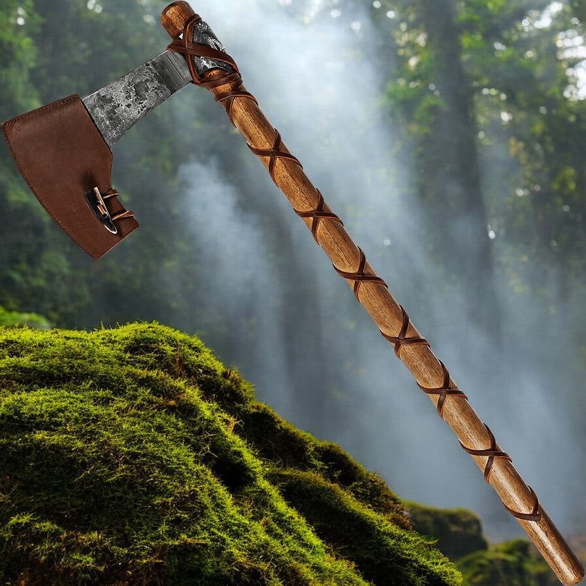 Carbon Steel Viking Bearded Axe with Leather Sheath | 30-Inch Replica