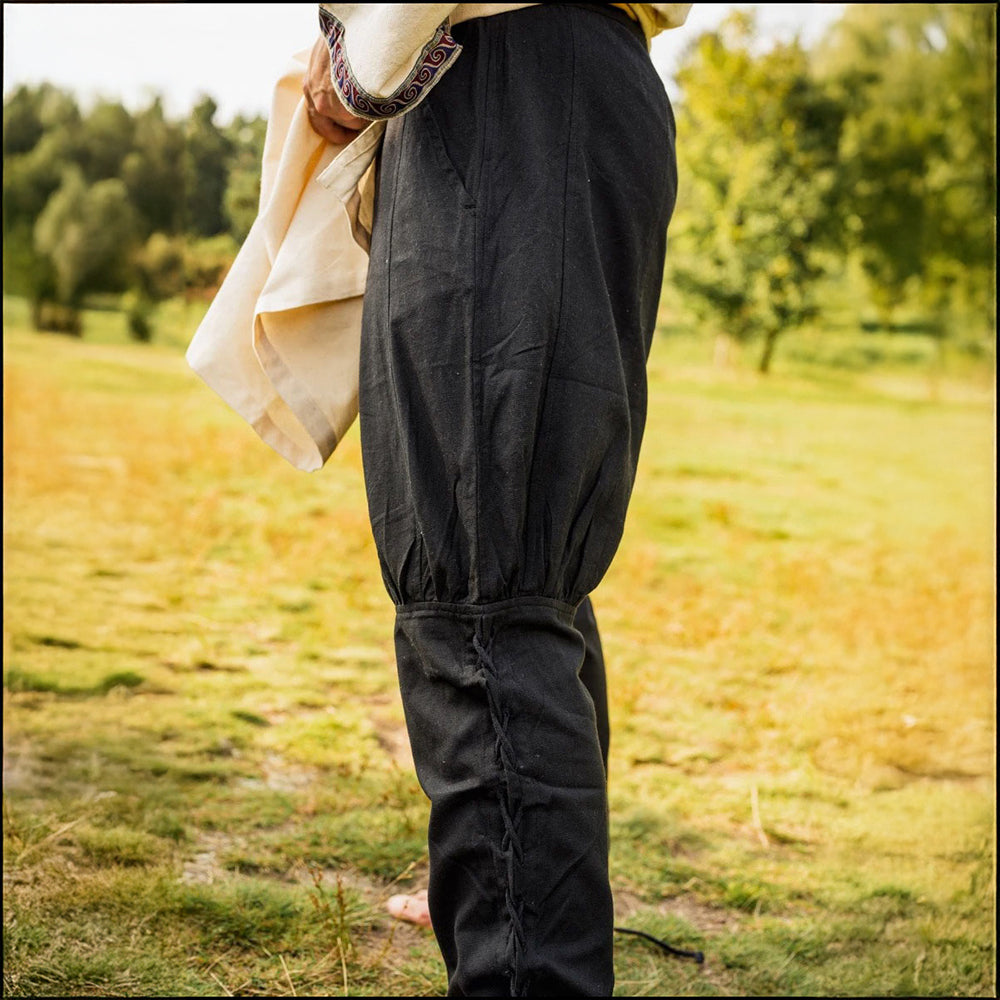 Premium Black Viking Pants | Authentic Cut with Leg Lacing