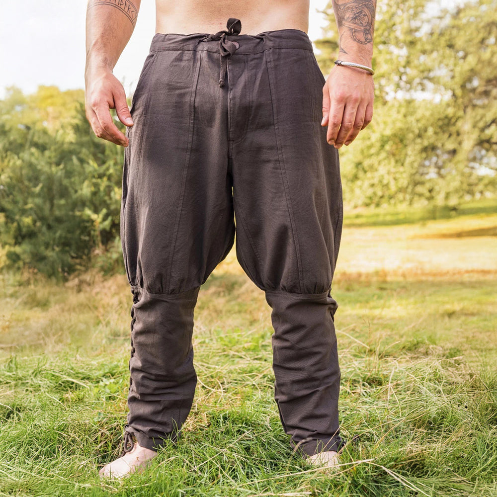 Viking Pants - Premium Brown Trousers - Authentic with Leg Lacing