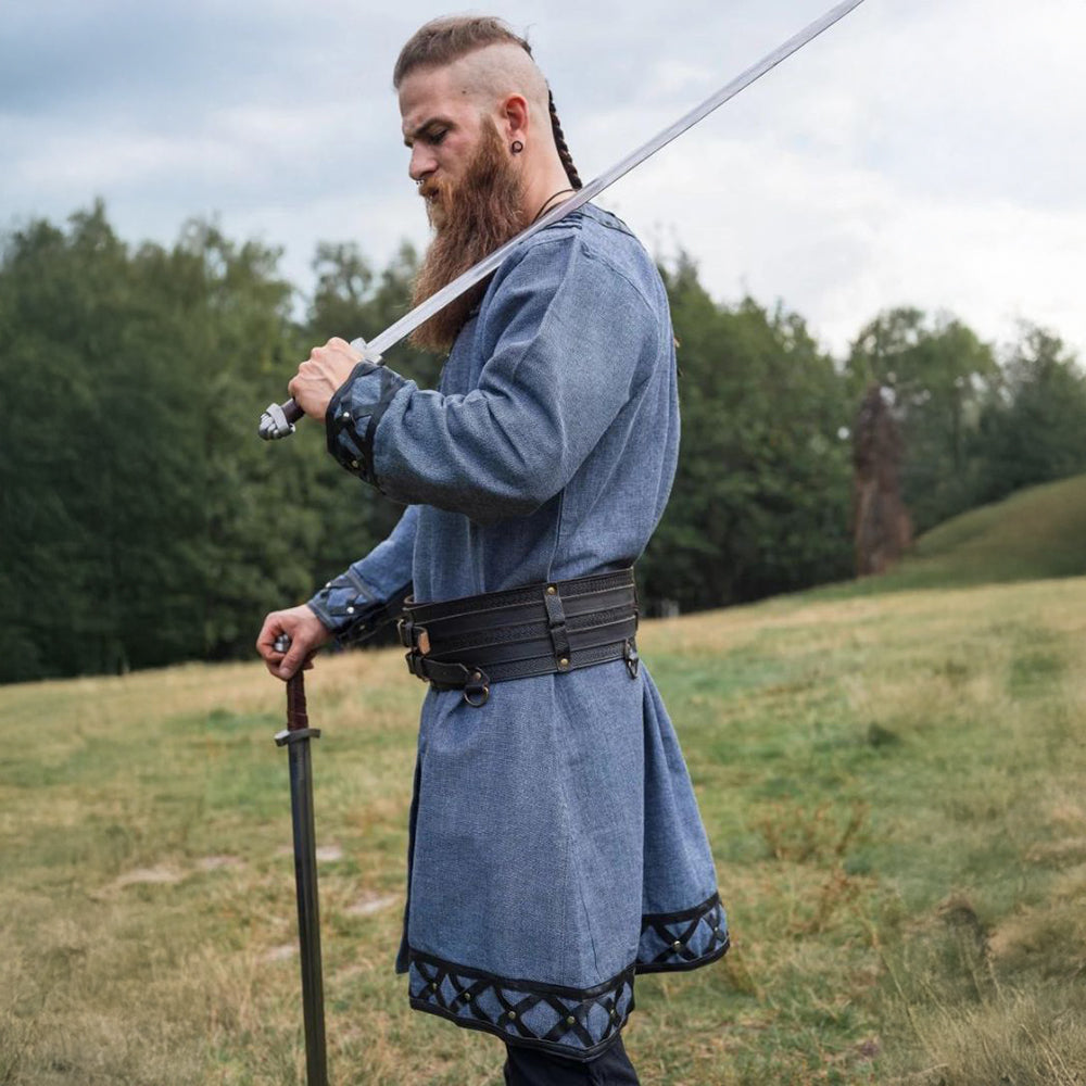 LIMITED EDITION Viking Tunic - Blue Gray with Leather Trim &amp; Rivets