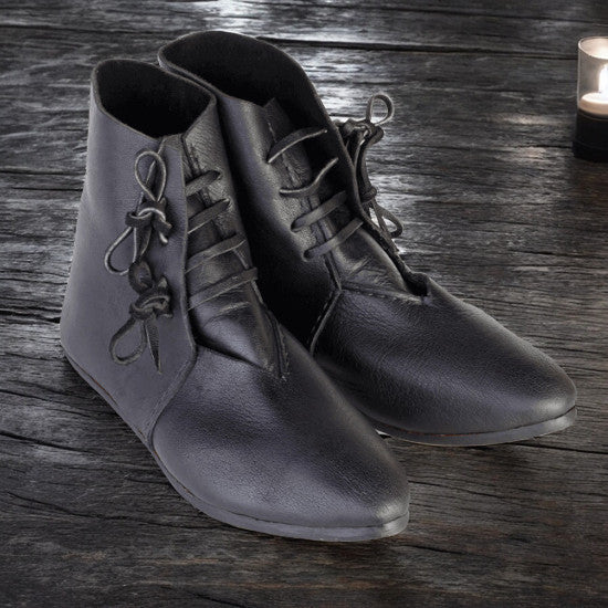 Black Leather Viking Ankle Boots | Four-String Adjustment