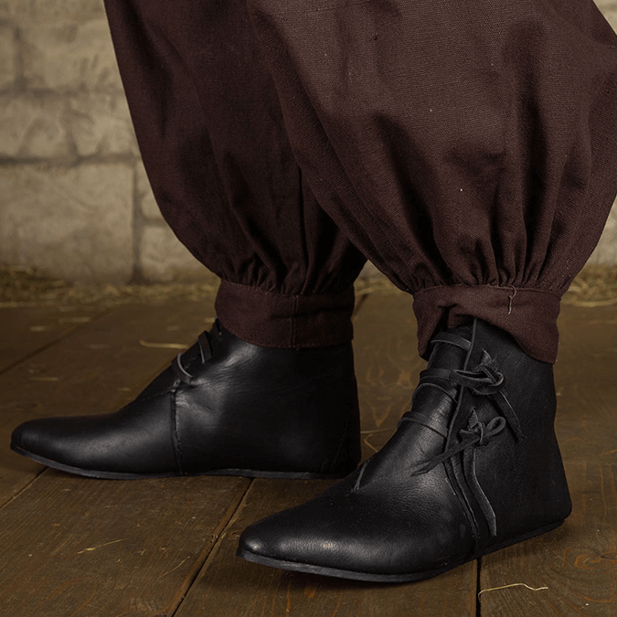 Black Leather Viking Ankle Boots | Four-String Adjustment