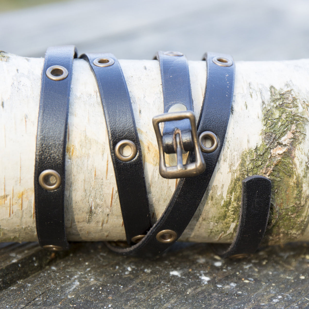 Leather Multi-Wrap Viking Bracelet | Buckle Closure | Brass Rivets