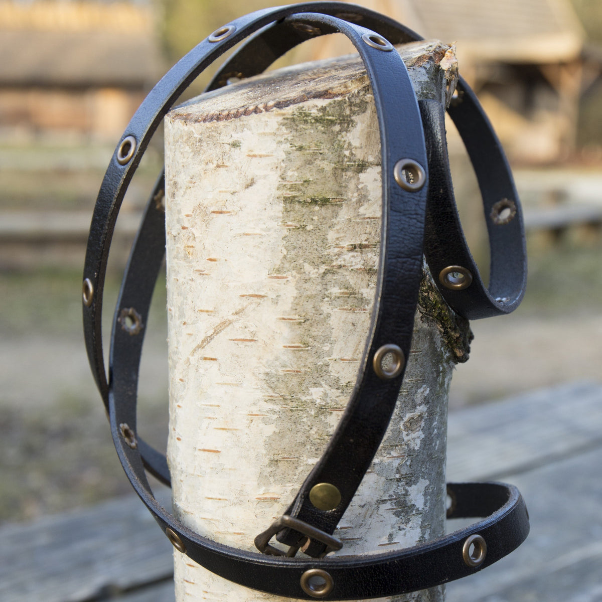 Leather Multi-Wrap Viking Bracelet | Buckle Closure | Brass Rivets