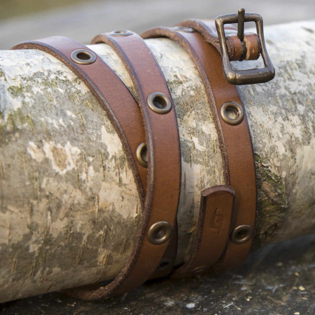 Leather Multi-Wrap Viking Bracelet | Buckle Closure | Brass Rivets