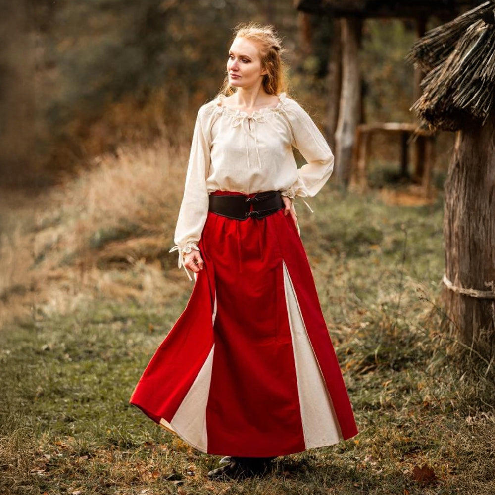 Red &amp; Natural Viking Skirt | Lace-Up Front