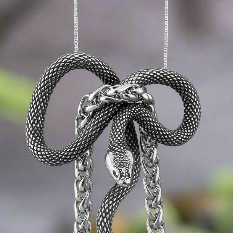 Viking Snake Necklace with Coiled Serpent Jormungandr