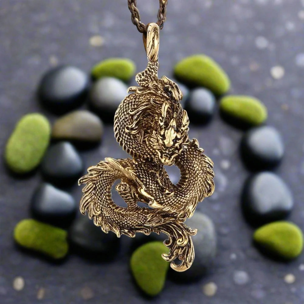 Viking Dragon Necklace of Jormungandr Serpent in Silver/Gold