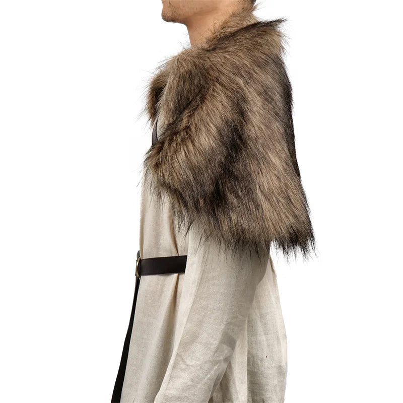 Fur Wrap Shoulder Drape Mantle with Leather Belt