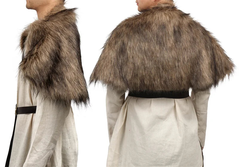 Fur Wrap Shoulder Drape Mantle with Leather Belt