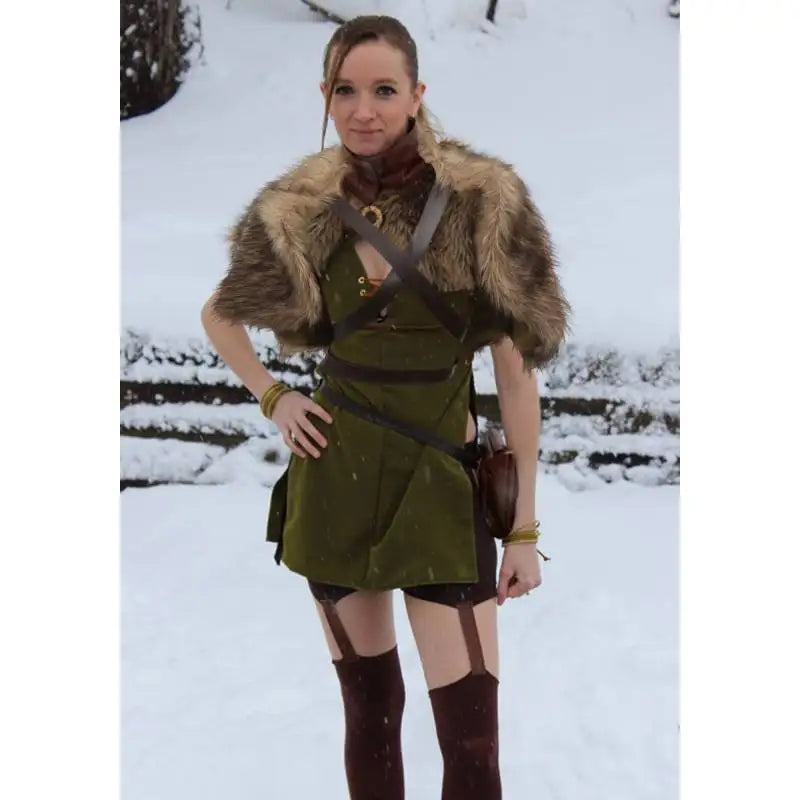 Fur Wrap Shoulder Drape Mantle with Leather Belt