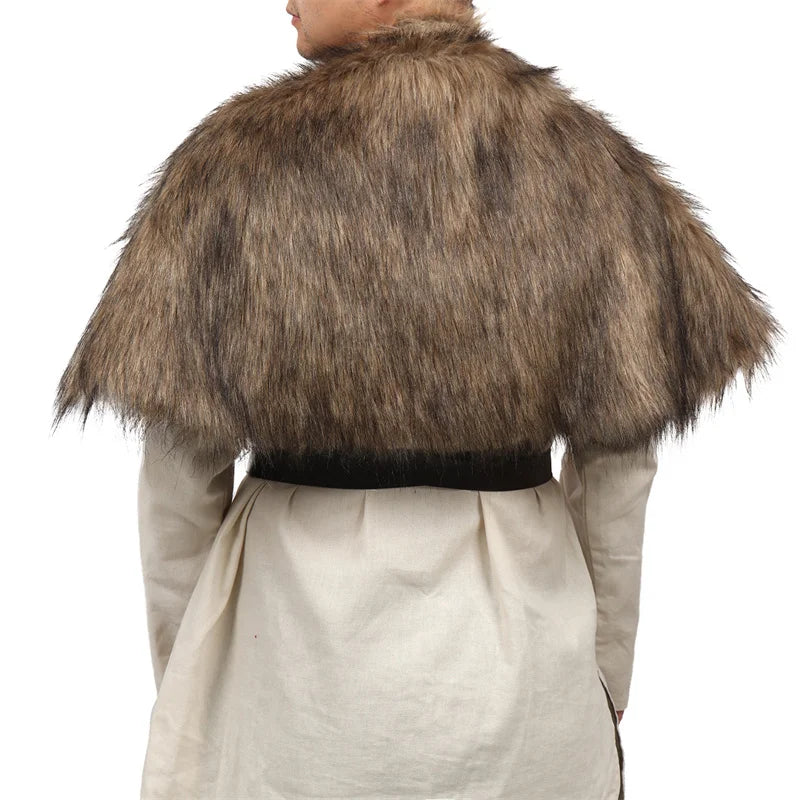 Fur Wrap Shoulder Drape Mantle with Leather Belt