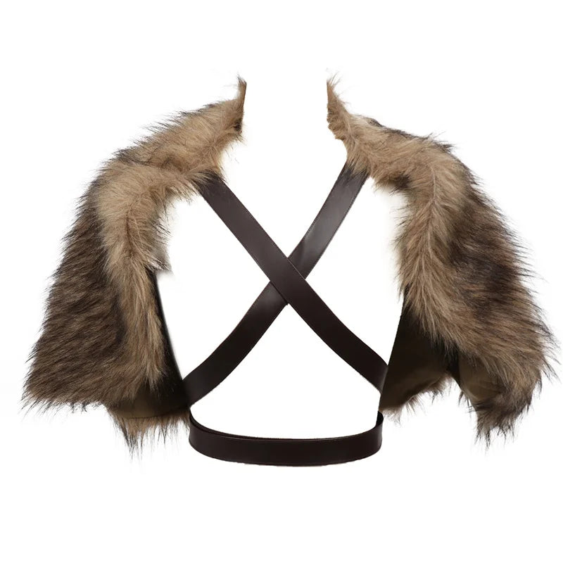 Fur Wrap Shoulder Drape Mantle with Leather Belt