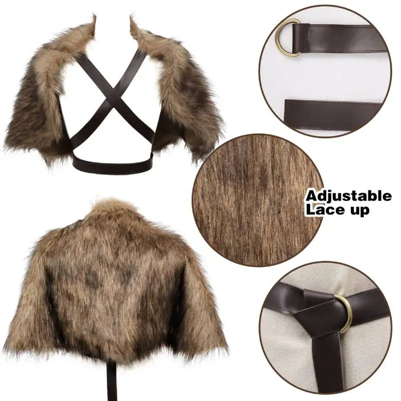 Fur Wrap Shoulder Drape Mantle with Leather Belt