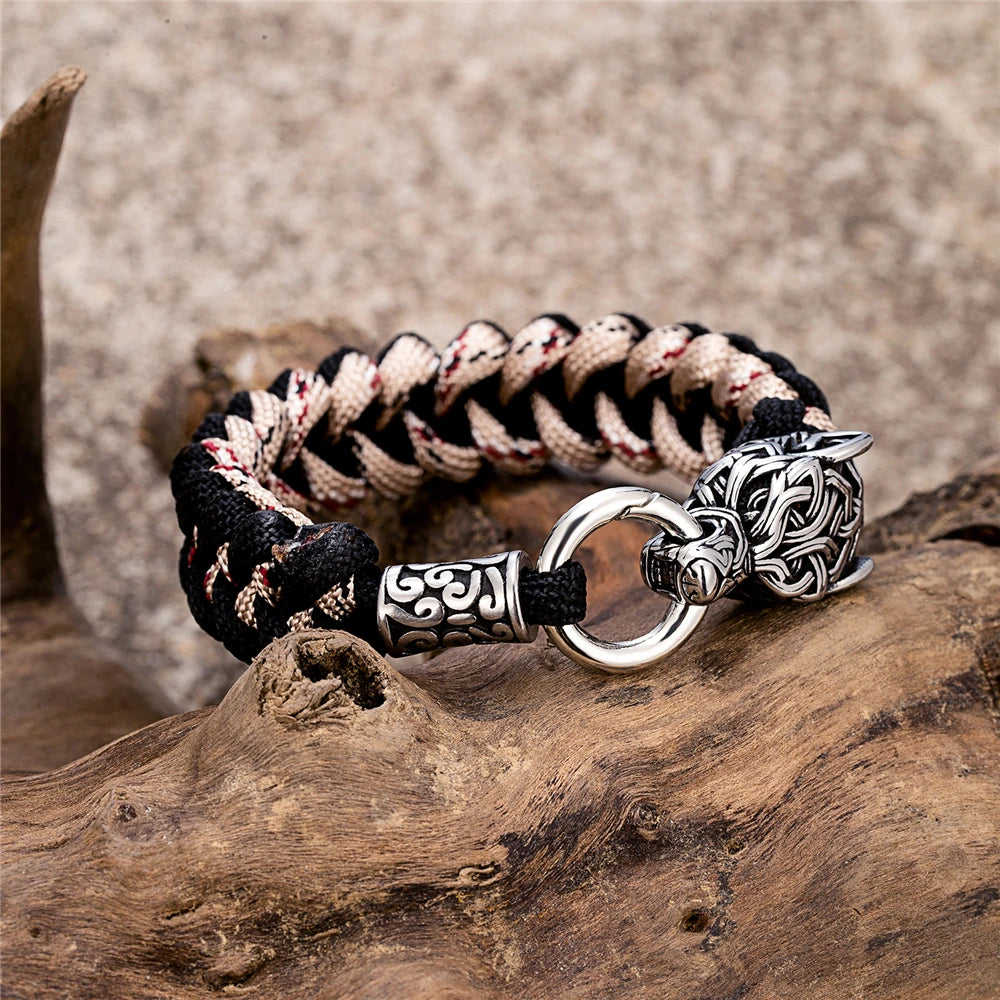 Viking Wolf Bracelet with Paracord Rope | Multiple Colors