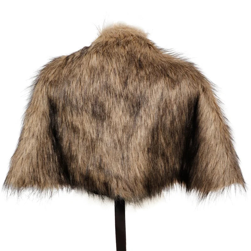 Fur Wrap Shoulder Drape Mantle with Leather Belt