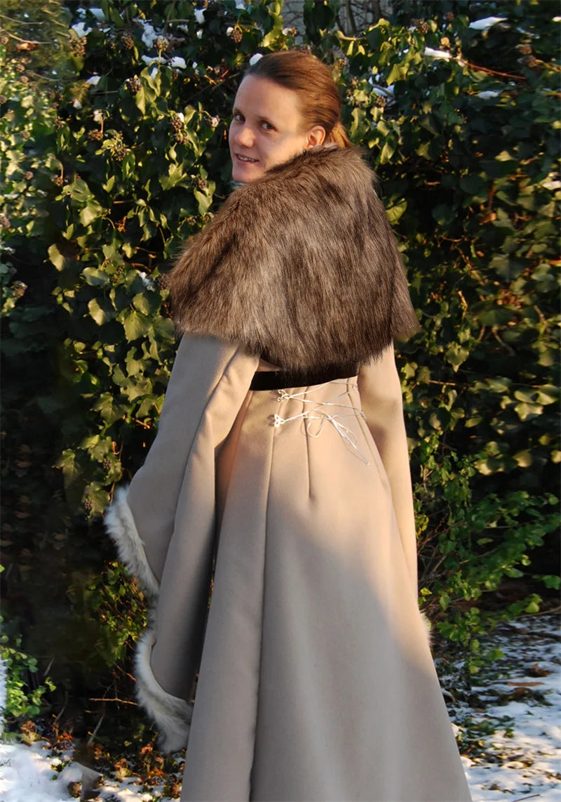 Fur Wrap Shoulder Drape Mantle with Leather Belt