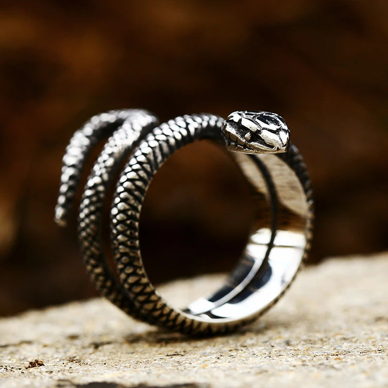 Viking Snake Ring with Coiled Serpent and Defined Scales and Eyes