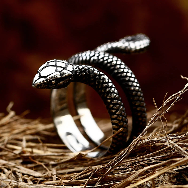 Viking Snake Ring with Coiled Serpent and Defined Scales and Eyes