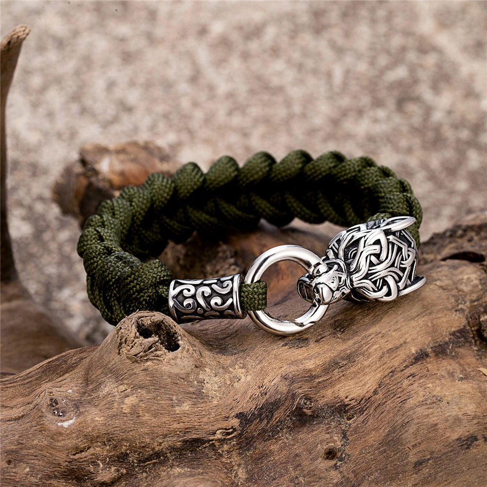Viking Wolf Bracelet with Paracord Rope | Multiple Colors