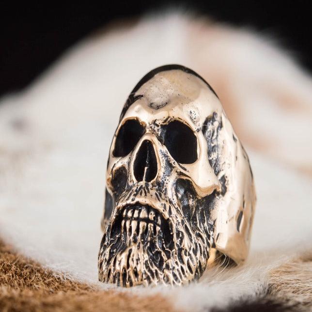 Bearded Skull Bronze Unique Ring Biker Jewelry-5