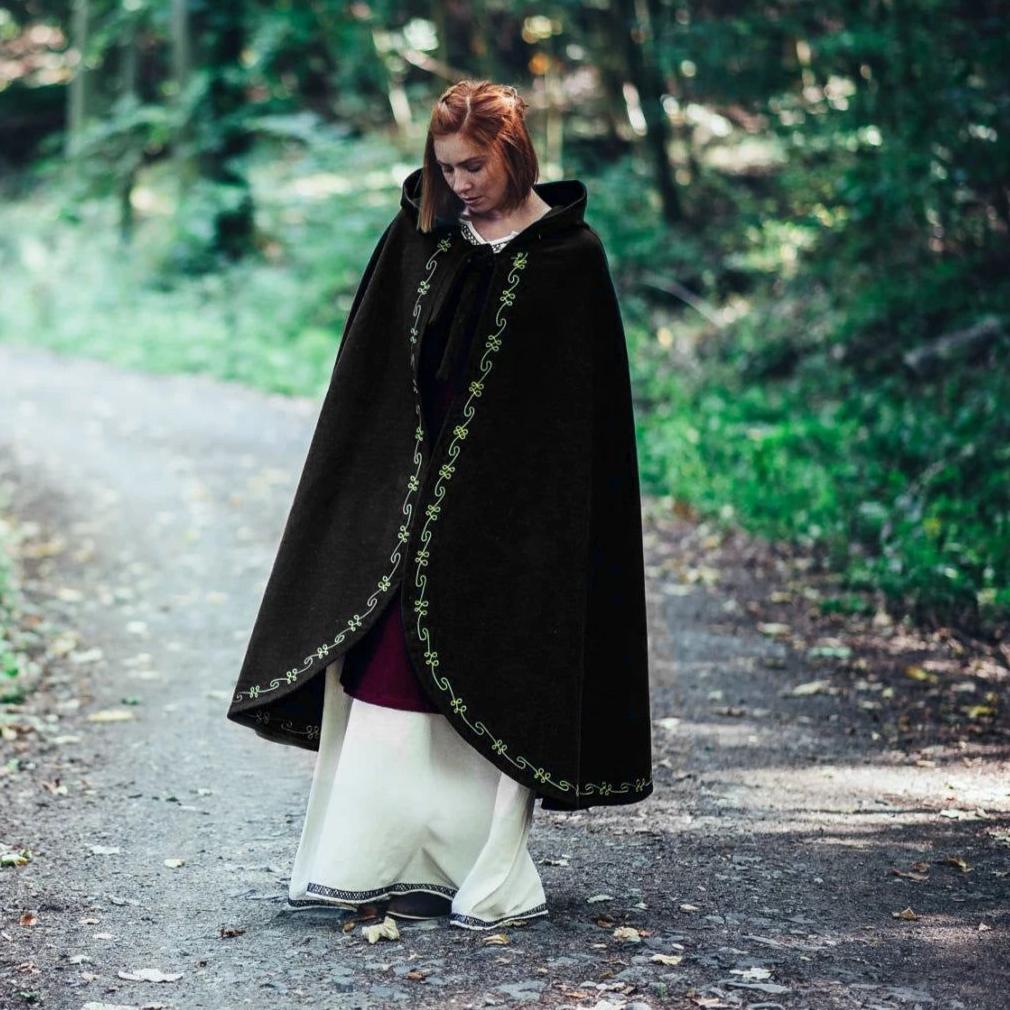 Blue Hooded Viking Cloak | Hand-Embroidered Wool Blend