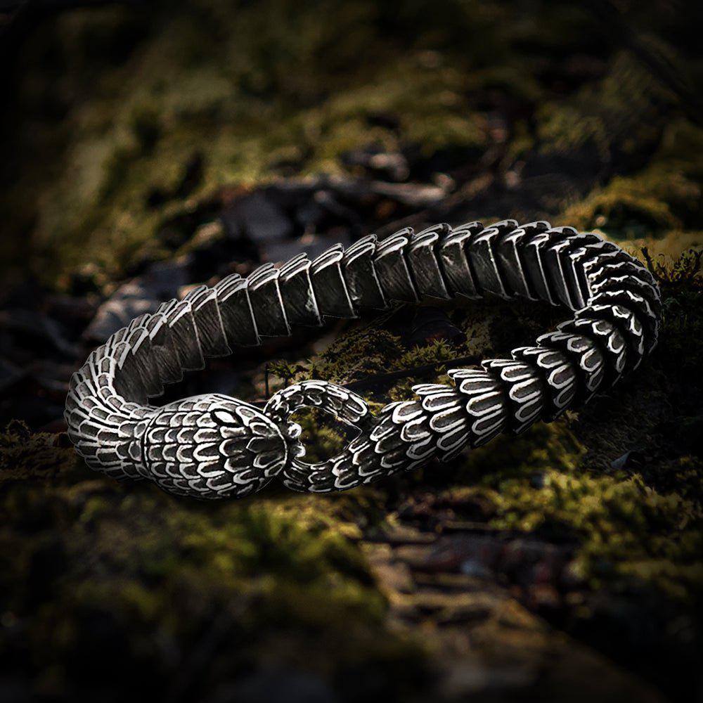 Norse Serpent Bracelet | Dragon / Snake Head Bracelet - Pewter Small: 5.5 (14cm) - 6.5 (17cm) / Pewter